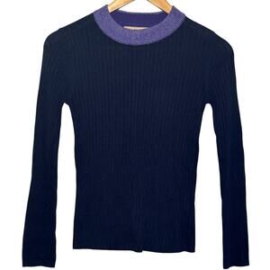 Nain Atelier Korean Fashion Navy Blue Purple Metallic Collar Pullover Sweater